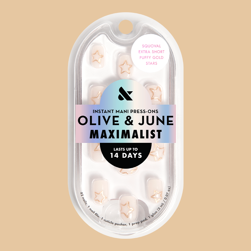 Puffy Gold Stars - Press-On | Extra Short | Squoval 