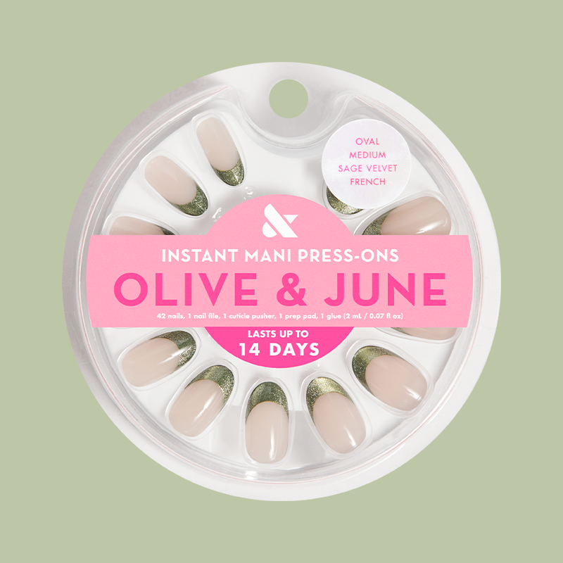 Sage Velvet French - Press-On | Medium | Oval medium oval false nails with sage velvet french tip for easy at home manicure