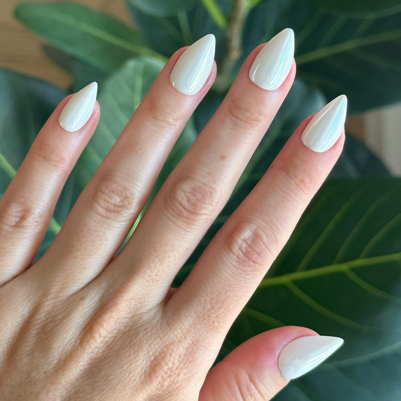 picture of White Jelly Chrome - Press-On | Medium | Stiletto
