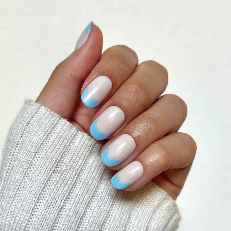 picture of Winter Blues Chrome French - Tab Press-On | Short | Round