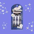Wish Upon A Star - Pressies | Short Medium | Round showing navy blue press-on nails with silver star constellation nail art for kids mani