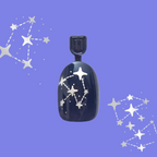 Wish Upon A Star - Pressies | Short Medium | Round showing dark navy blue press-on nail with silver star constellation design for kids mani