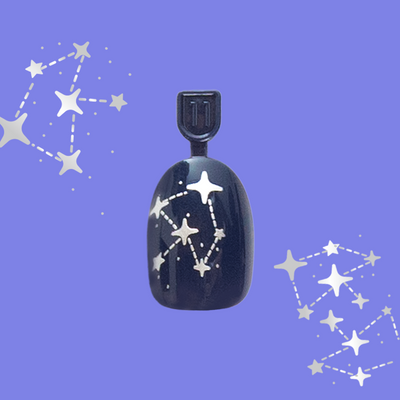 Wish Upon A Star - Pressies | Short Medium | Round showing navy blue press-on nails with silver star constellation nail art for kids mani Wish Upon A Star - Pressies | Short Medium | Round  Pressies