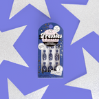 Wish Upon A Star - Pressies | Short Medium | Round showing dark navy press-on nails with silver star constellation for kids mani