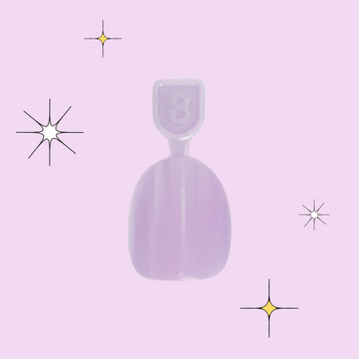You're Invited - Pressies | Extra Short Short | Round showing pastel purple press on nails for kids and tweens in packaging You're Invited - Pressies | Extra Short Short | Round  Pressies