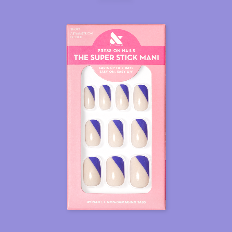 Asymmetrical French | Short | Squoval - Tab Press-On 