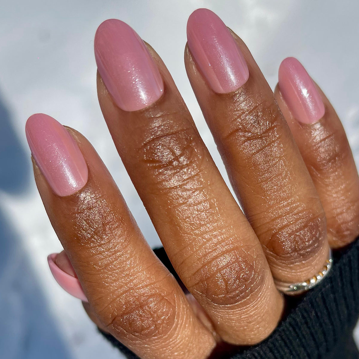 Bubblegum Jelly Chrome - Press-On | Medium | Oval medium pink oval nails with subtle chrome finish for easy at-home mani