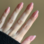 Bubblegum Jelly Chrome - Press-On | Medium | Oval medium pink oval nails with glossy subtle chrome finish for easy mani