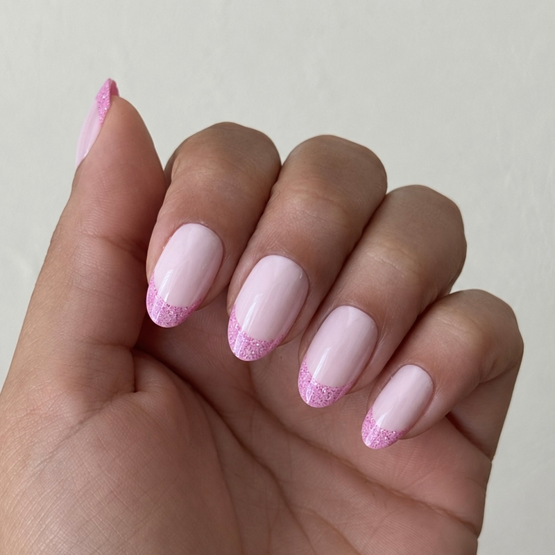 Candy Sparkle Pink French - Press-On | Medium | Oval