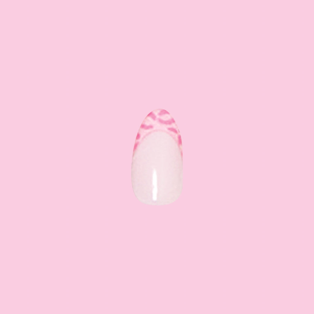 Pink Cheetah - Press-On | Medium | Almond medium almond nail with a pink cheetah french tip for easy mani