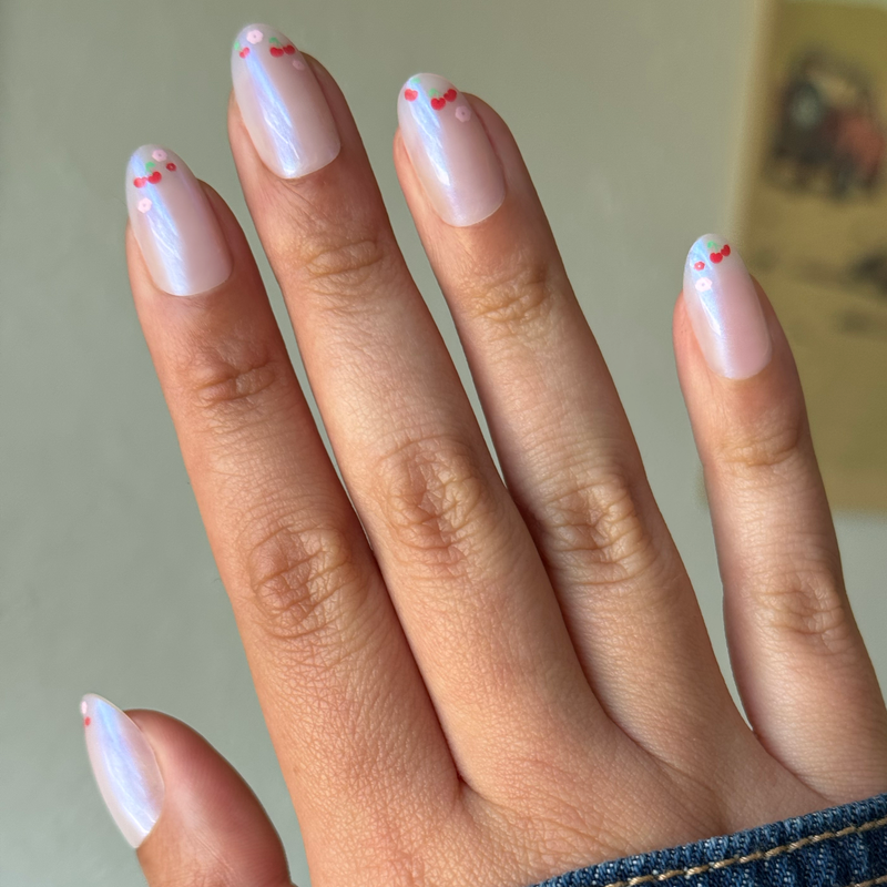 picture of Cherry Floral Chrome French - Press-On | Medium | Oval