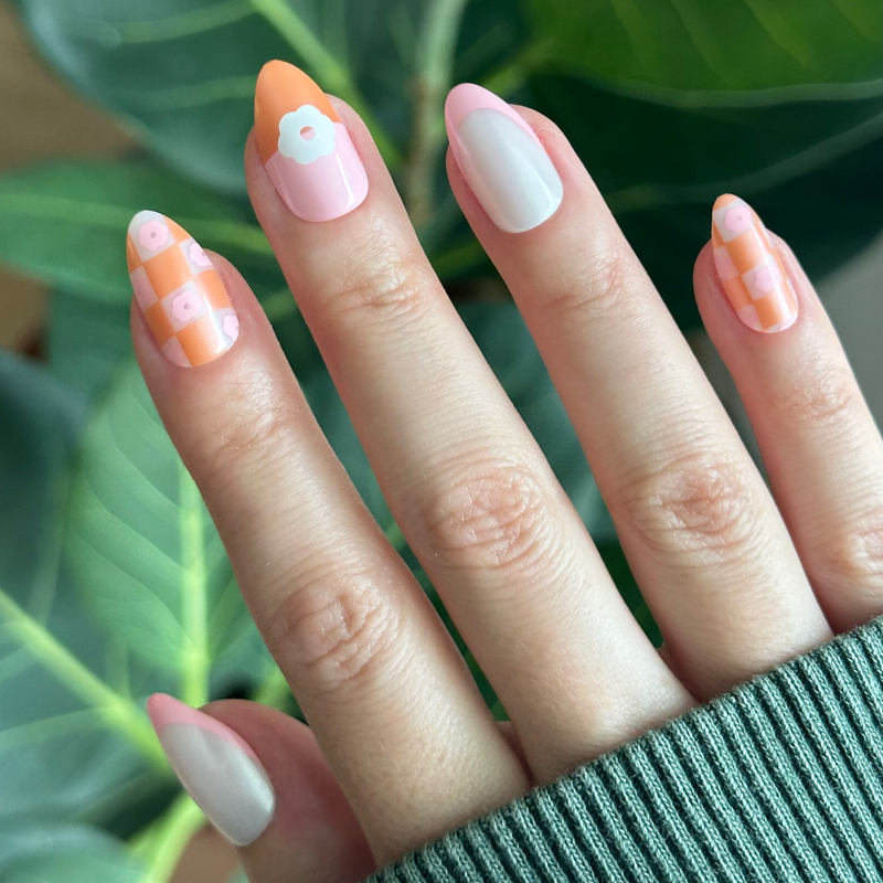 picture of Chrome Flower Mixed Pack - Press-On | Medium | Almond