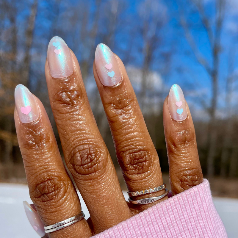 picture of Milky Chrome Hearts - Press-On | Medium | Almond