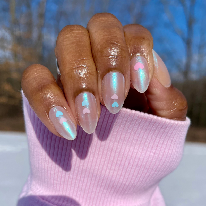 picture of Milky Chrome Hearts - Press-On | Medium | Almond