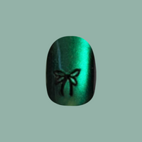 picture of Emerald Velvet with Black Bow - Tab Press-On | Extra Short | Round