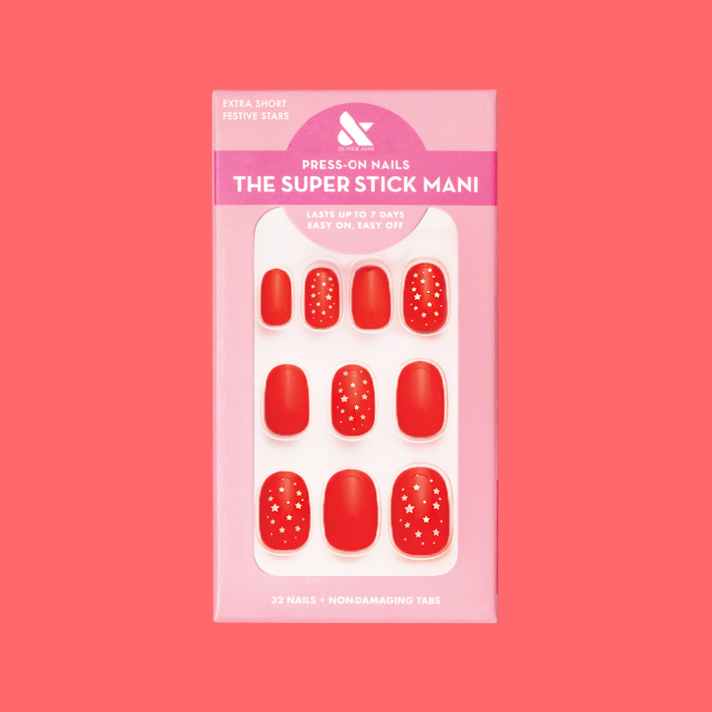 Festive Stars | Extra Short | Round - Tab Press-On 