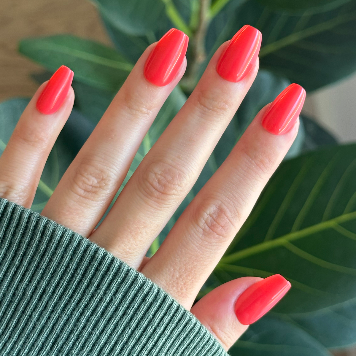 Field Day - Press-On | Medium | Coffin in juicy watermelon red for easy, bright at-home manicure with a smooth, glossy finish