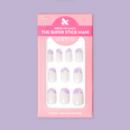 Floral Tip | Short | Round - Tab Press-On nails with neutral base and lavender flower tips in retail pink packaging