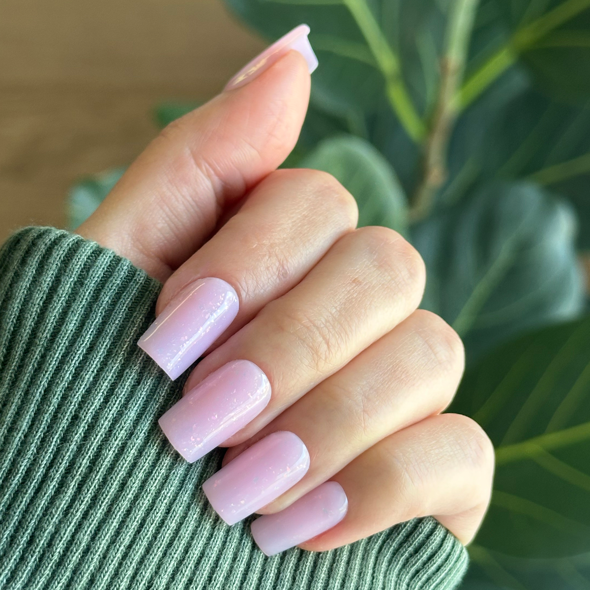 Glitter Cowgirl - Press-On | Medium | Square with soft milky lavender base and subtle holographic flakes for easy at-home manicure