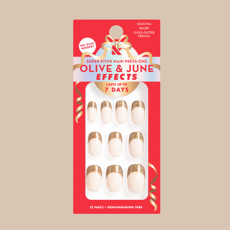 Gold Glitter French - Tab Press-On | Short | Squoval 