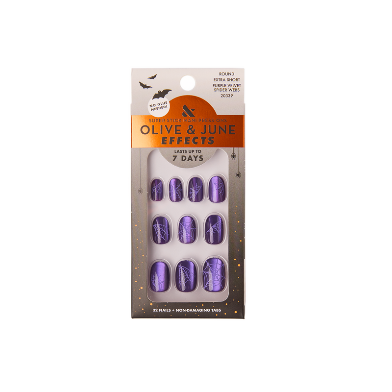 Purple Velvet Spiderwebs - Tab Press-On | Extra Short | Round