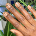 Valentine Mini Polish Set nails with clear base and mixed gold, white, and black heart sequins for a chic manicure look thumbnail