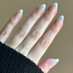 Iconic French - Press-On | Medium | Almond sheer pink base with crisp white almond-shaped French press-on nails for quick mani