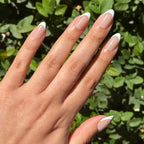 Iconic French - Press-On | Medium | Almond press-on nails with sheer pink base and sharp bold white tips for easy at-home mani