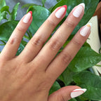 I Heart Pizza French - Press-On | Medium | Almond nails with red French tips and a small heart-shaped pizza accent on natural base
