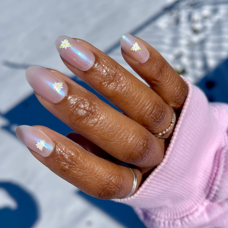 picture of Iridescent Floating Flower - Press-On | Medium | Oval