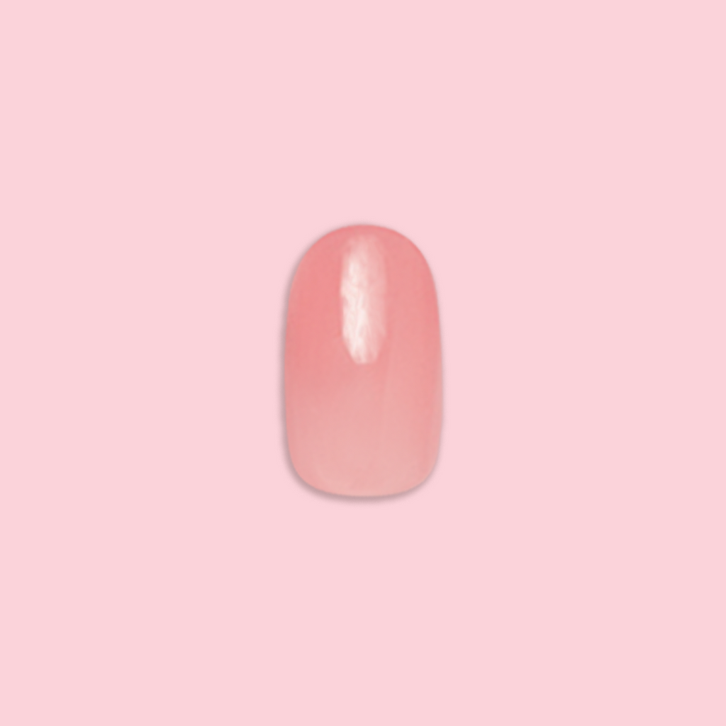 Pink Jelly - Press-On | Short | Round showing single sheer pink jelly false nail on pink background