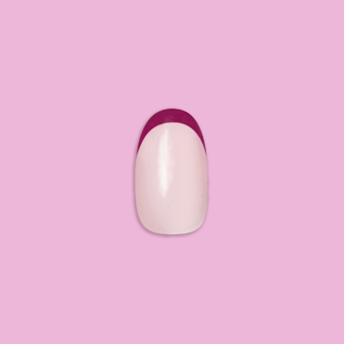 Plum Tonal French - Press-On | Short | Round showing single short round false nail with plum French tip on pink background