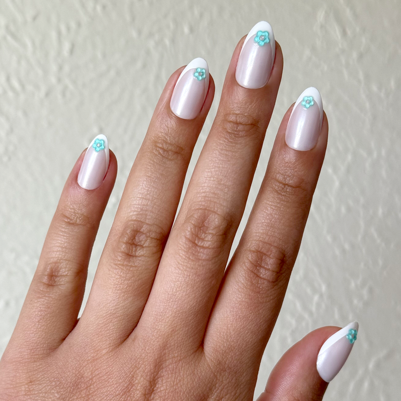 picture of Puffy Flower Chrome French - Press-On | Medium | Almond