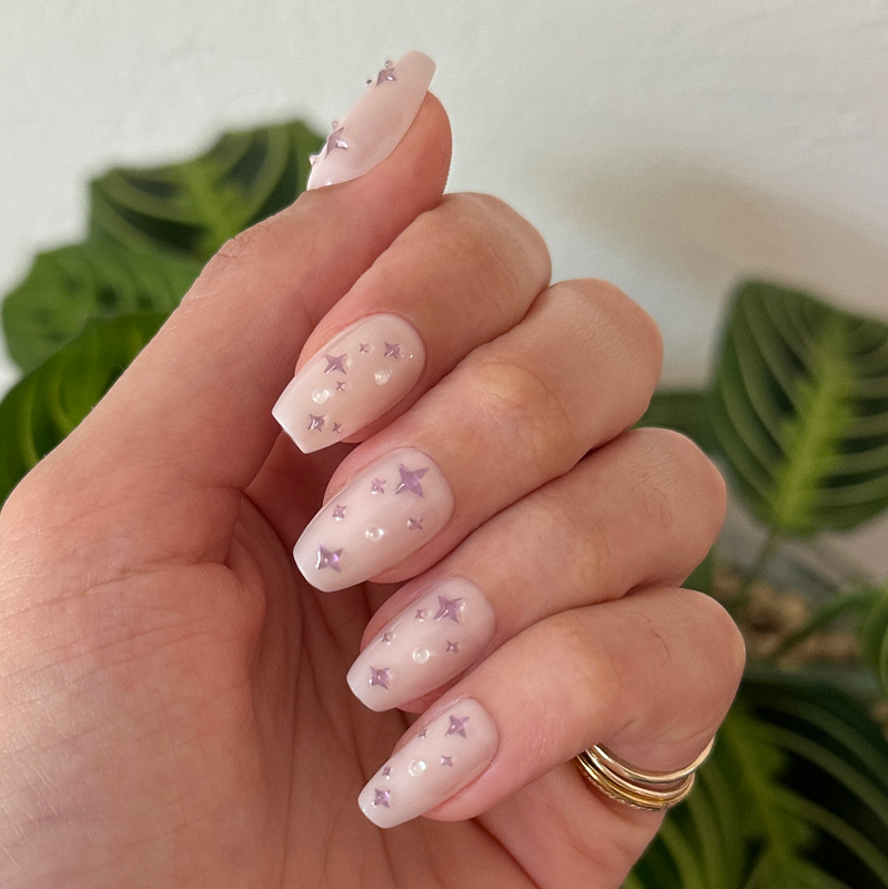 picture of Puffy Sparkles & Pearls - Press-On | Medium | Coffin