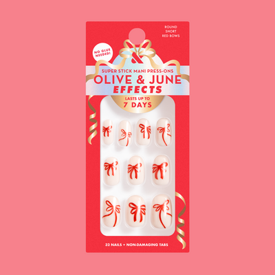 Red Chrome Bows - Tab Press-On | Short | Round Red Chrome Bows - Tab Press-On | Short | Round  Tab Press-On