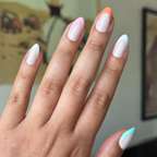 Scalloped French - Press-On | Medium | Almond with soft multi-color scalloped tips for easy at-home manicure