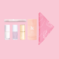 The Glazed Frosting Set featuring quick dry polishes, top coat, heel balm, cuticle serum, and cotton handkerchief for mani care thumbnail