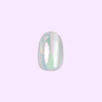 Sheer Lavender Shimmer - Press-On | Extra Short | Round showing iridescent lavender shimmer false nail on soft purple background