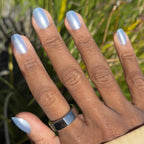Sky Chrome - Press-On | Short | Round with smooth pale blue chrome polish for an easy at-home manicure look
