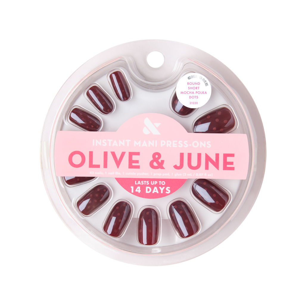 Cherry Mocha Polka Dots - Press-On | Short | Round