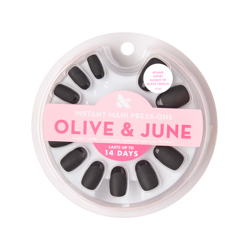 Glossy Tip Black French - Press-On | Short | Round