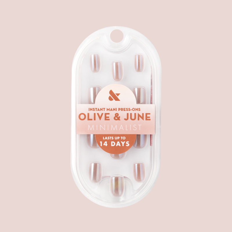 Taupe Jelly Chrome - Press-On | Extra Short | Squoval showing extra short squoval false nails with taupe chrome finish in clear packaging