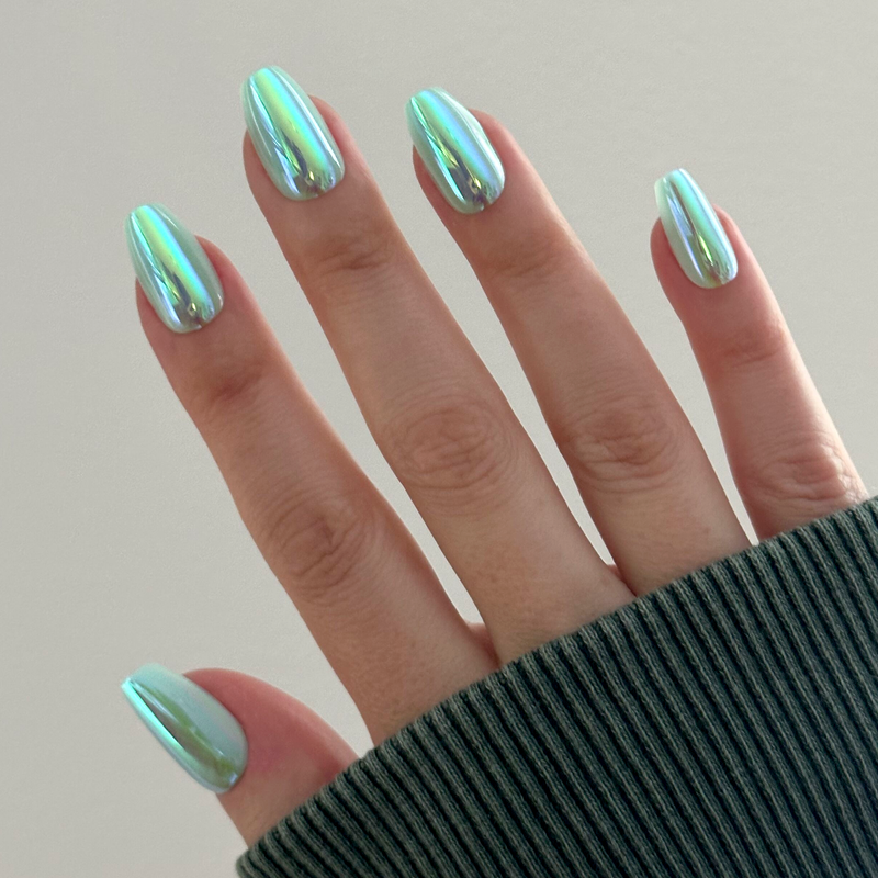 picture of Teal Glass Chrome - Press-On | Medium | Coffin