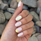 Tennis Vibes Mixed Pack - Press-On | Short | Round with white grid patterns and pastel yellow french tips for easy mani