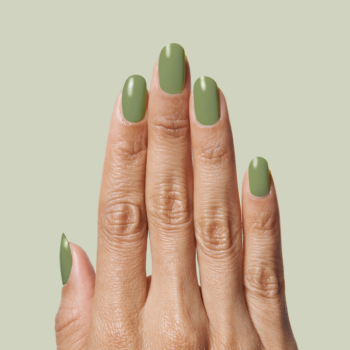 Embrace Autumn with Stunning Nail Art Ideas : Olive Green Stiletto Nails