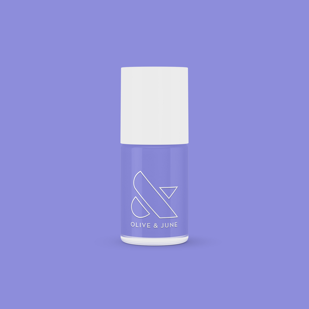 Bottle of Bold & Unshaken nail polish by Olive and June in vibrant purple for long-lasting manicures and pedicures