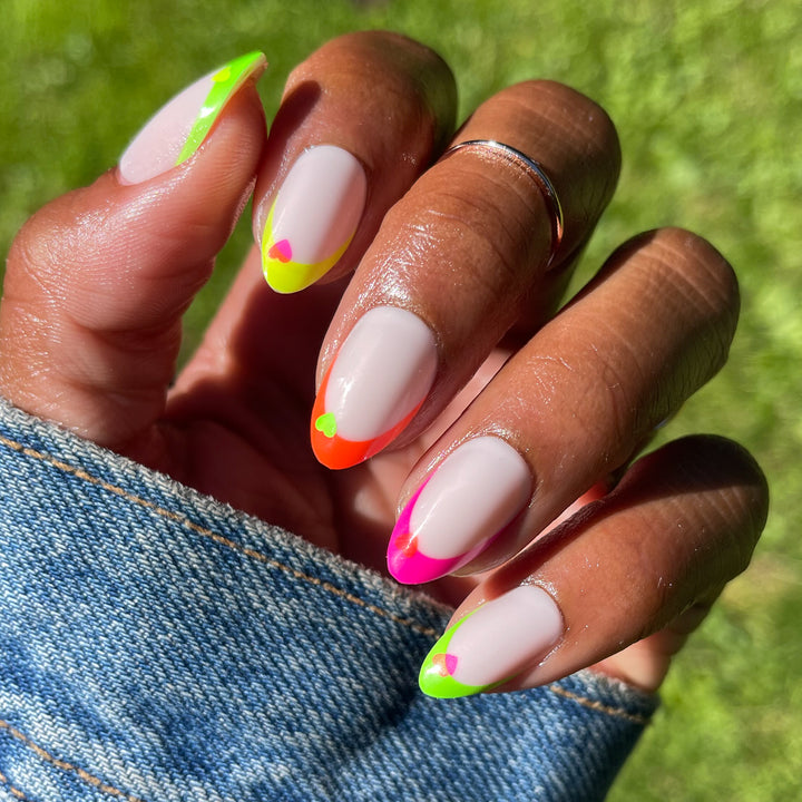 Vibrant Almond Nails with Neon Polish