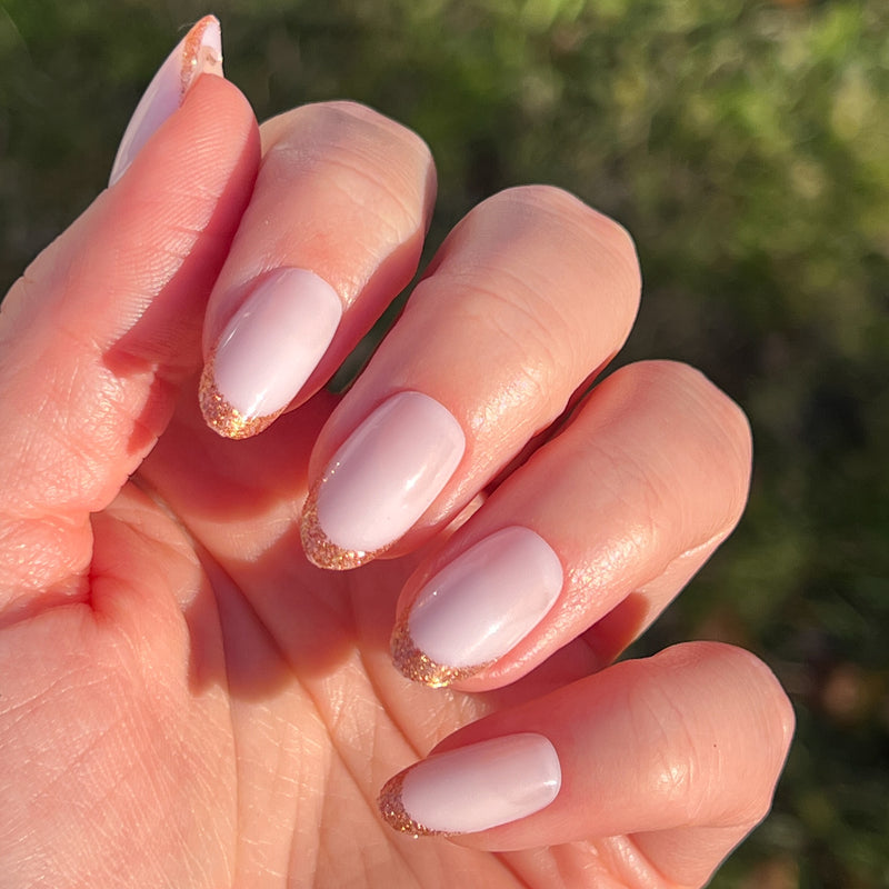 Rose Glitter French | Oval | Medium - Press-On