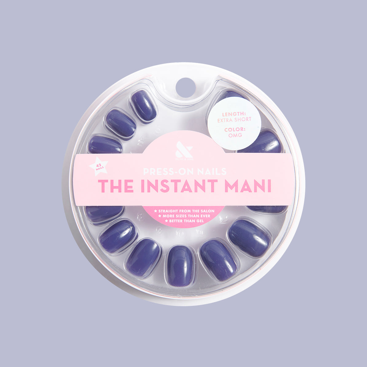 OMG | Round | Extra Short press-on nails in deep indigo round shape for a quick and easy at-home manicure