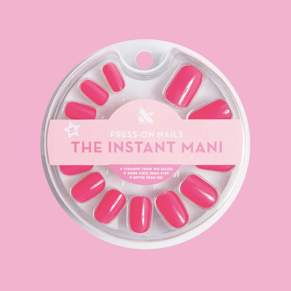 Hot Strawberry - Press-On | Short | Squoval bright strawberry pink false nails for easy at-home manicure use